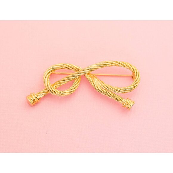 Vintage Ribbon Rope Brooch | Gold Tone Ribbon | Gold Rope Brooch | H8 - Picture 1 of 2